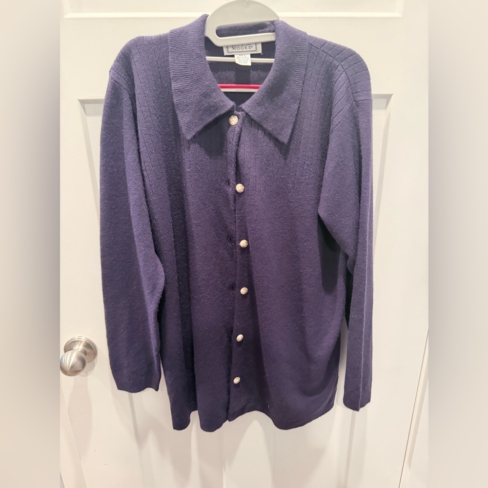 Jennifer Moore Purple Button Front Collared Cardigan Sweater Large